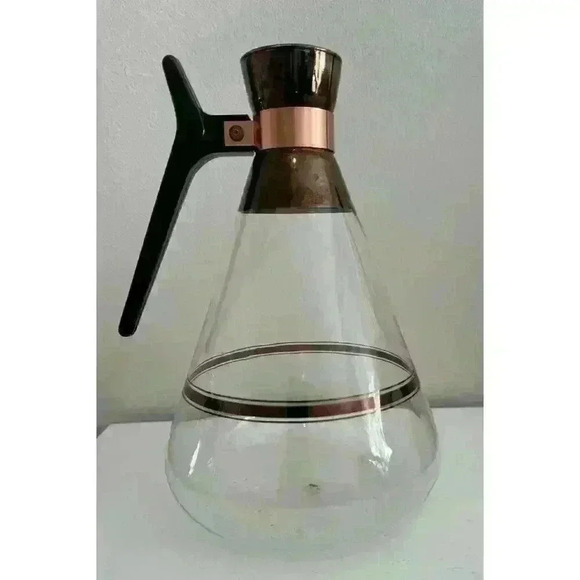 Mid Century Modern Coffee Carafe Vintage MCM Atomic Copper & Glass 10"H No Lid - Picture 1 of 9